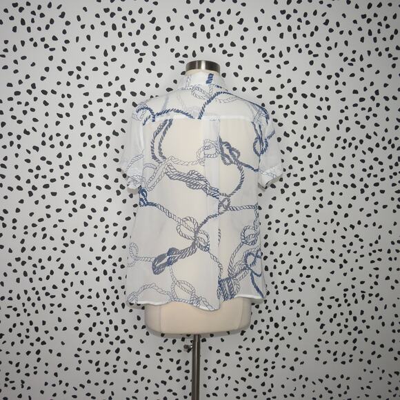 Cabi White Sheer Nautical Rope Print Short Sleeve Button Up Shirt - Picture 6 of 10
